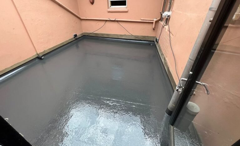 Newly finished seamless flat roof on a terrace