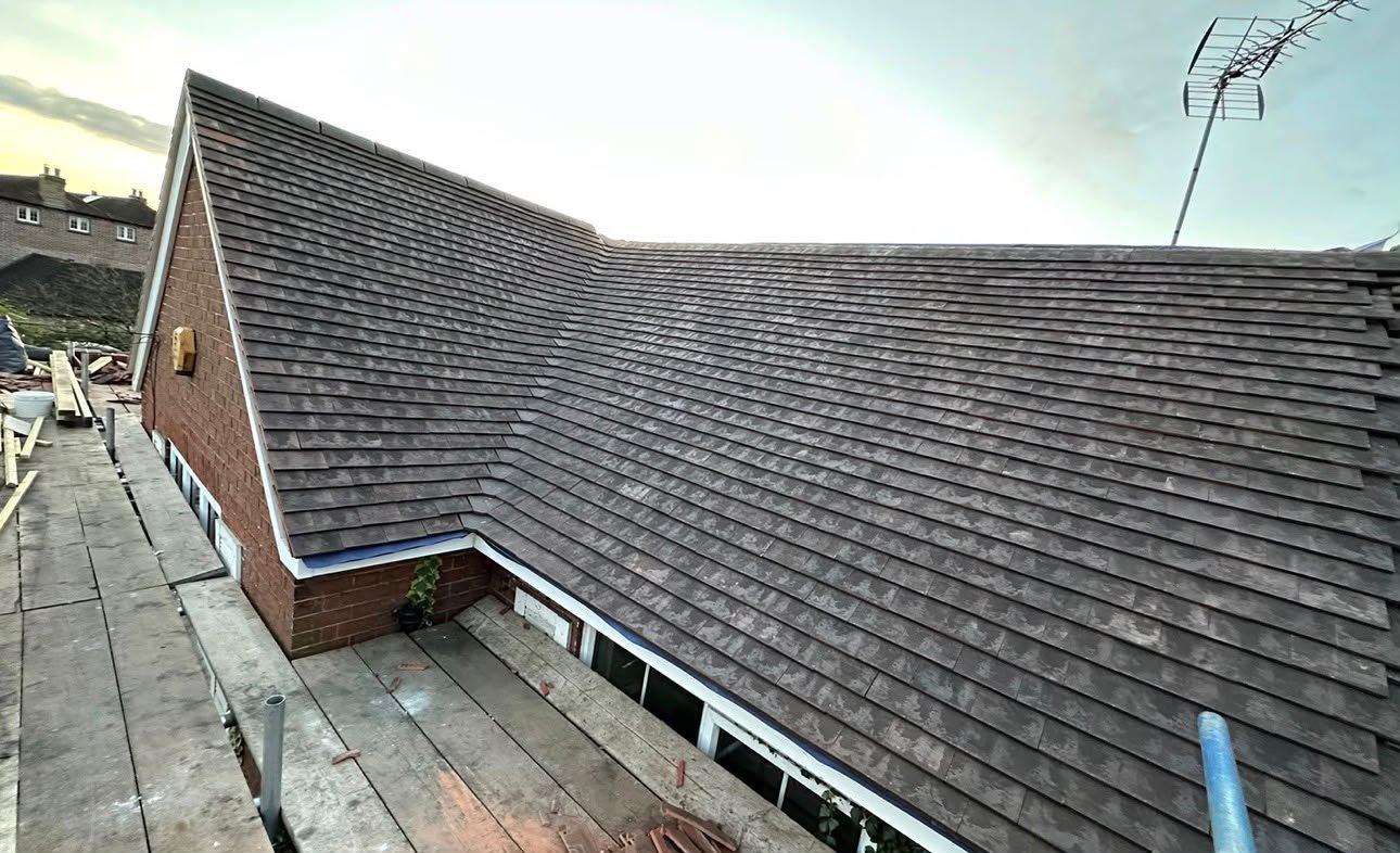 Completed plain tile re-roof on a bungalow