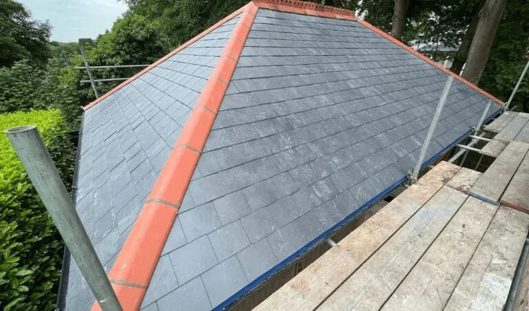 New natural slate hipped roof with terracotta ridge tiles, completed by Advanced Property Care in York